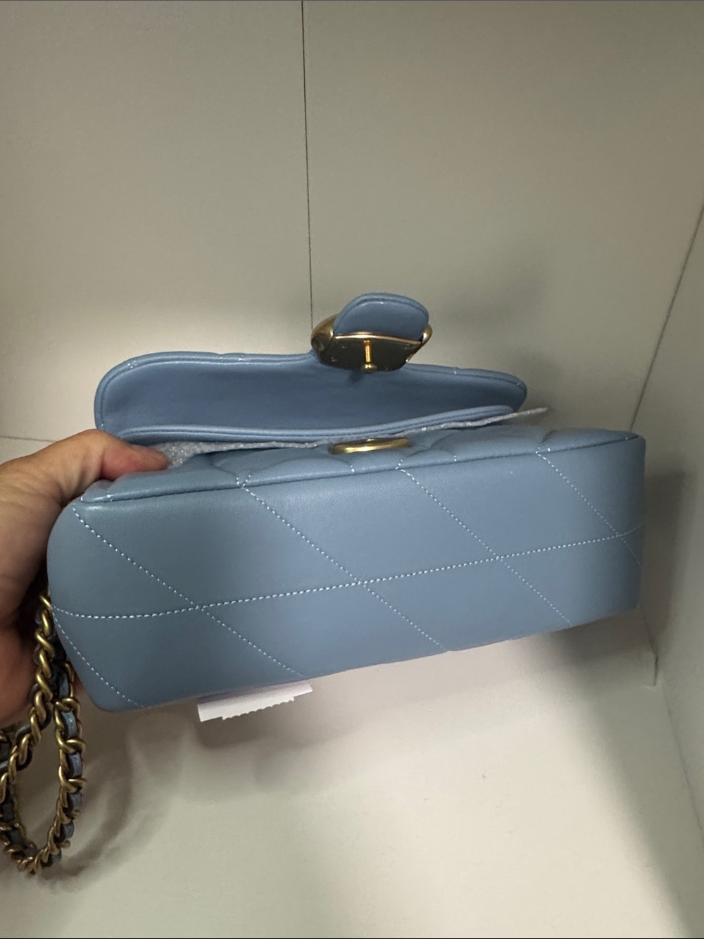 Coach Quilted Pale Blue Leather Shoulder Bag with Gold Hardware - Picture 9 of 13